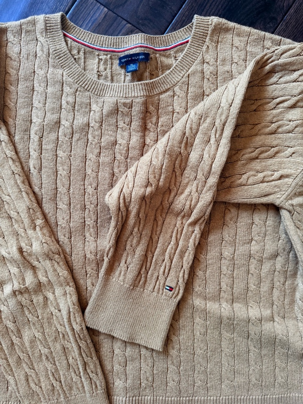 Tommy Hilfiger Camel Cable-Knit Crewneck Sweater - Picture 4 of 9